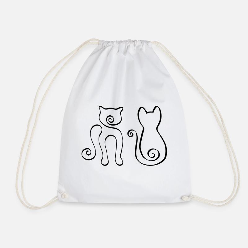 2 One Line Katzen schwarz - Turnbeutel - Weiß