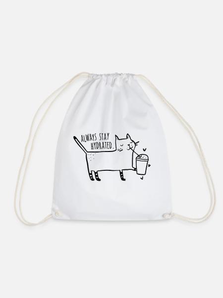 Always stay hydrated - Cat - Drawstring Bag - white