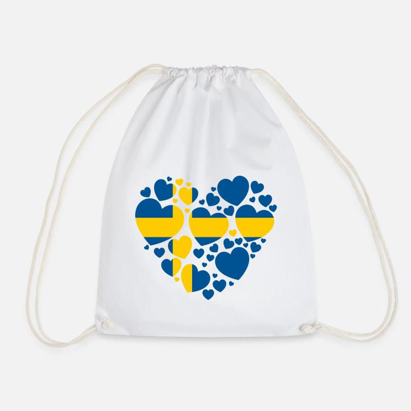 SWEDEN FLAG HEARTS LOVE - Drawstring Bag - white