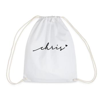 Chris Cursive Name - Drawstring Bag - white - Front