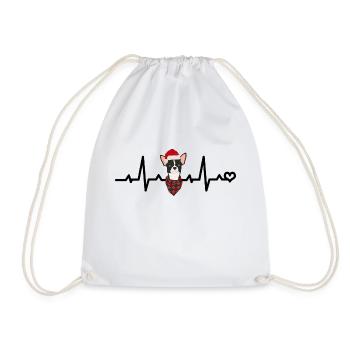 Chihuahua EKG Hund mit Weihnachtsmütze und Brille - Turnbeutel - Weiß - Vorne