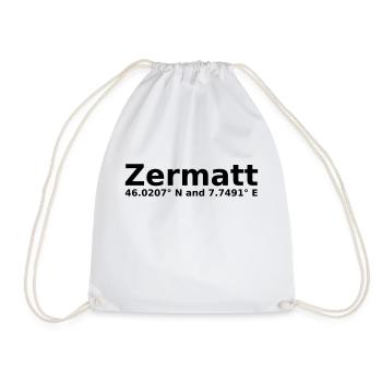 Zermatt - mit Geo Koordinaten Waagrecht - Turnbeutel - Weiß - Vorne