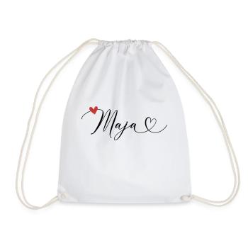 Maja Surname First name Calligraphy Heart - Drawstring Bag - white - Front