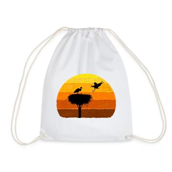 Stork, Nest, Storks, Sunset Bird Flight - Drawstring Bag - white - Front