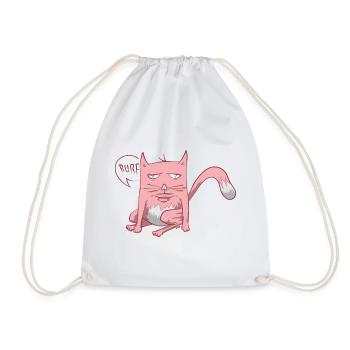Burp cat - pink cat - Drawstring Bag - white - Front