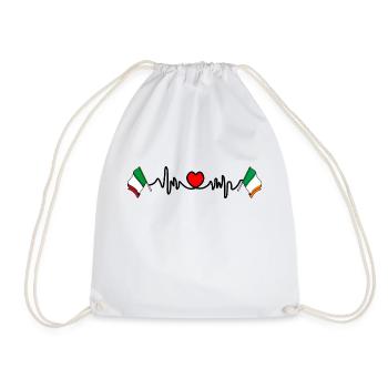 Cardio Heart with Flag Italy, Ireland - Drawstring Bag - white - Front