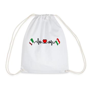 Cardio Herz mit Flagge Italien, Ungarn - Turnbeutel - Weiß - Vorne