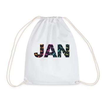 JAN - Beautiful boy name with dinosaur - Drawstring Bag - white - Front