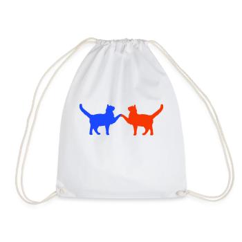 2 Cats Friends Team Two Paws Hands Welcome - Drawstring Bag - white - Front