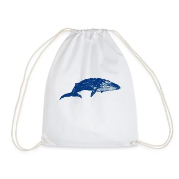 blue whale - Drawstring Bag - white - Front