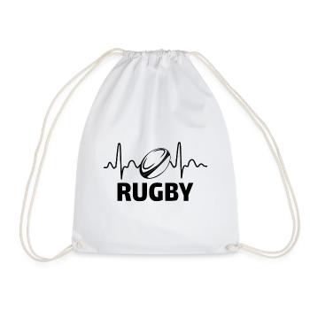 rugby heartbeat t-shirt rugby rugbyman - Drawstring Bag - white - Front