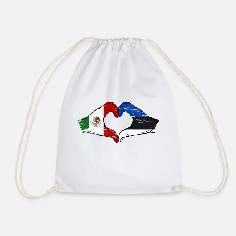 Mexique Estonie Drapeau Mains Coeur Forme Utilisé - Sac de sport léger - blanc