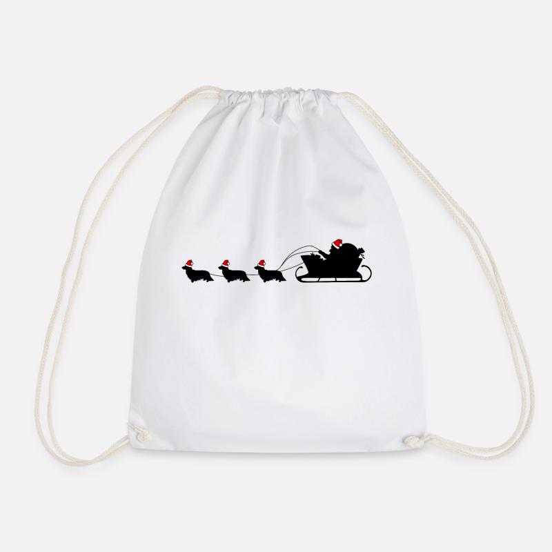 Dachshund Reindeer black longhaired Dachshund - Drawstring Bag - white