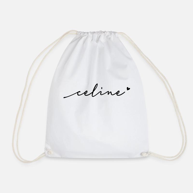 Celine Cursive Name - Drawstring Bag - white