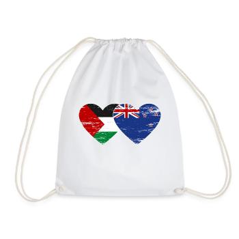 Palestine New Zealand flag heart used - Drawstring Bag - white - Front