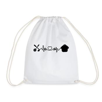 Kitchen cardio with heart pan and sleef and colander - Drawstring Bag - white - Front
