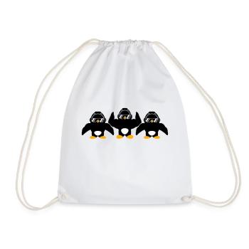 3 Penguins Bodybuilder Sunglasses Headphones Team - Drawstring Bag - white - Front