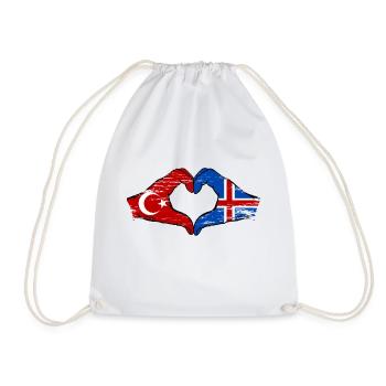 Turkey Iceland Flag Hands Heart Shape Used - Drawstring Bag - white - Front