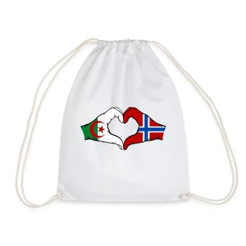Algeria Norway Flag Hands Heart Shape - Drawstring Bag - white - Front