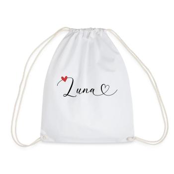 Luna Name First Name Calligraphy Heart - Drawstring Bag - white - Front