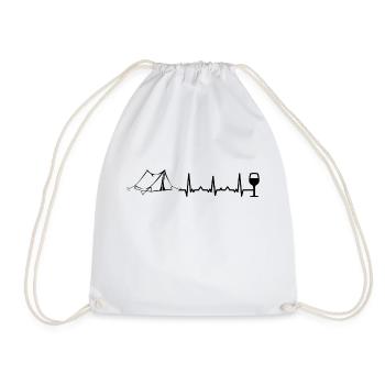 Heartbeat Wine & Camping - (2) - Drawstring Bag - white - Front
