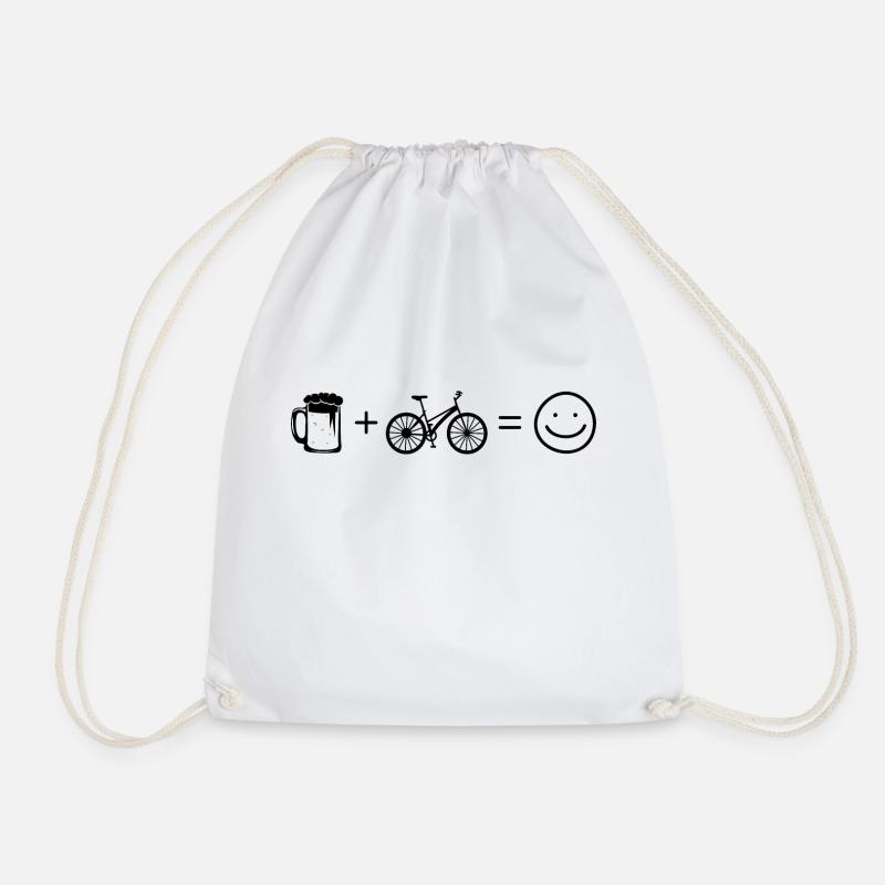 Beer Smile Face and Cycling - - Drawstring Bag - white