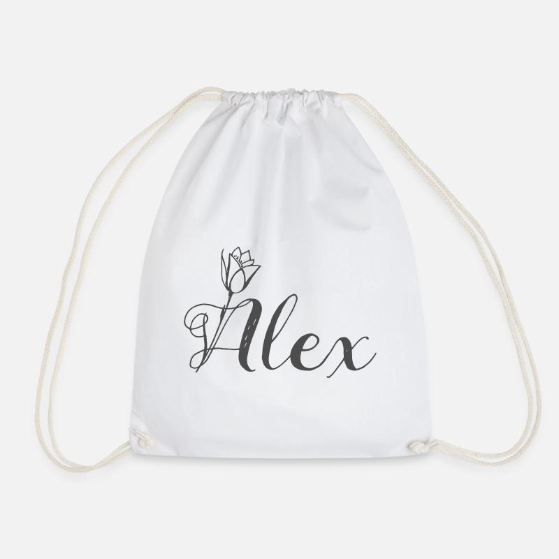 Alex Surname First name Tulip motif - Drawstring Bag - white