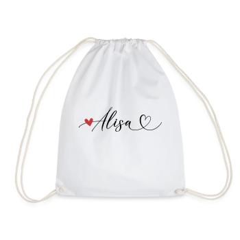 Alisa Last name First name Calligraphy heart - Drawstring Bag - white - Front