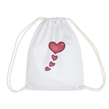 pink heart - Drawstring Bag - white - Front