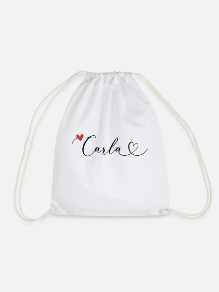 Carla Surname First name Calligraphy Heart - Drawstring Bag - white