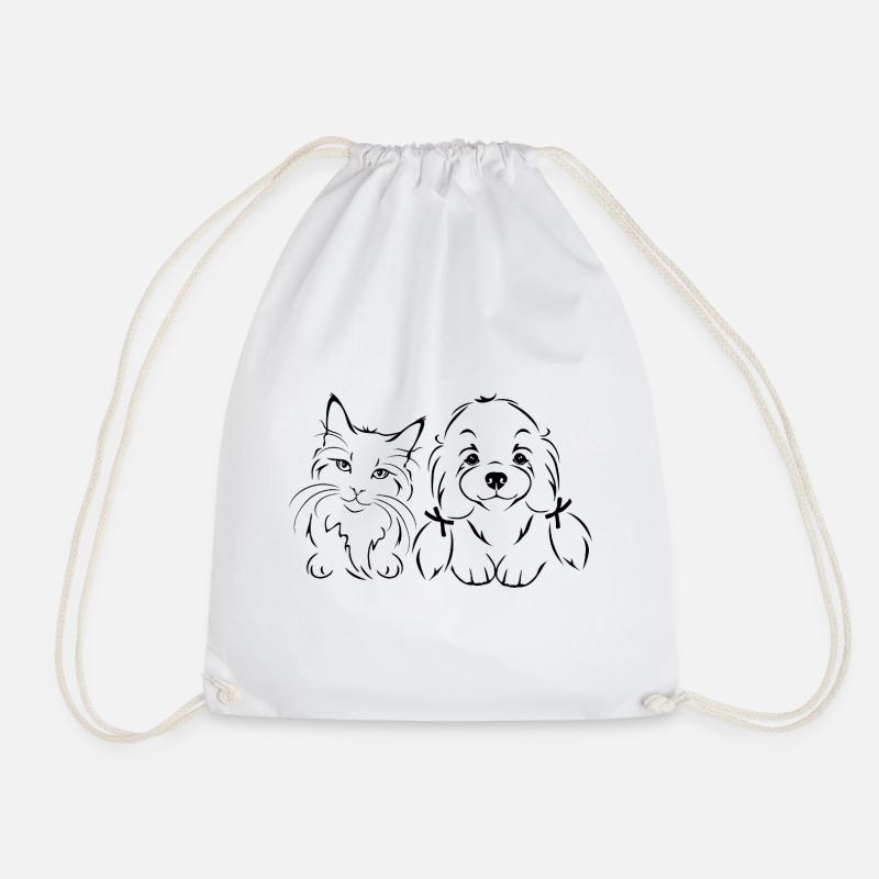 Chat mignon esquissé et chien maltais - Sac de sport léger - blanc