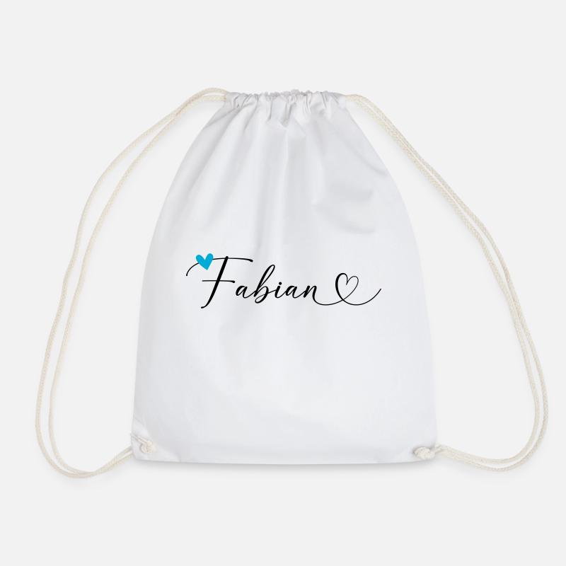 Fabian Surname First name Calligraphy Heart - Drawstring Bag - white