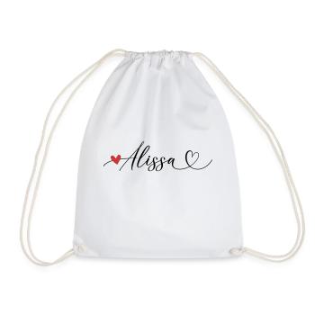 Alissa Name First name Calligraphy Heart - Drawstring Bag - white - Front