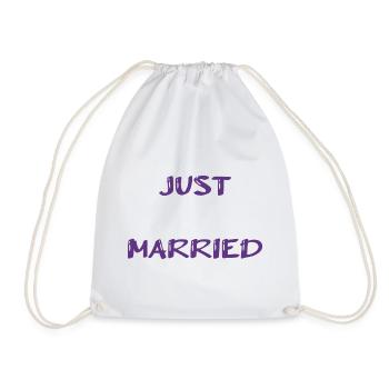 JUST MARRIED. bachelorette party. LOVE. SAINT VALENTINE. COUPLE. - Drawstring Bag - white - Front