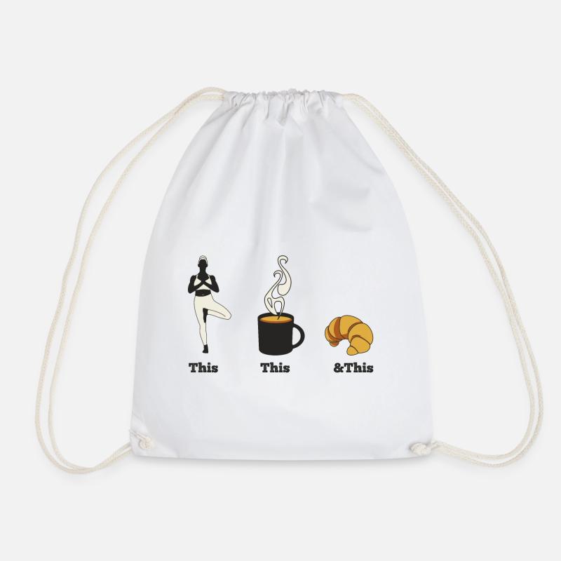 Yoga & Coffee & Croissant - Drawstring Bag - white