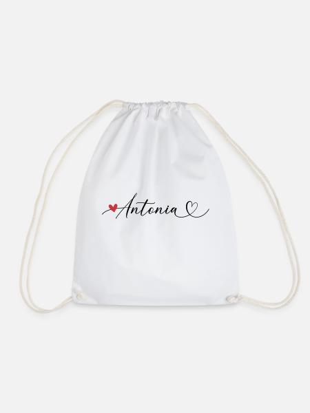 Antonia surname First name Calligraphy heart - Drawstring Bag - white