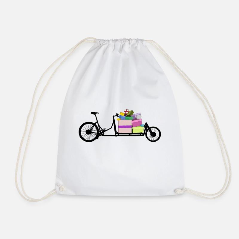 Lastenrad mit Geschenken - Turnbeutel - Weiß