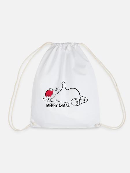 Cat Nö No Nope Middle Finger Christmas - Drawstring Bag - white