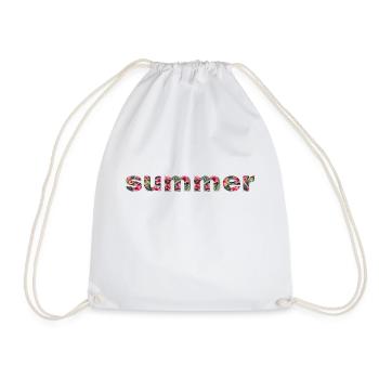 pink hawaiian hibiscus flowers and leaves - Drawstring Bag - white - Front