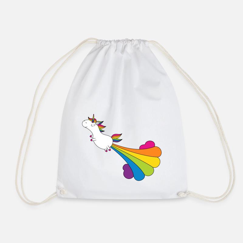 Lustiges pupsendes Einhorn mit Regenbogenwolke - Turnbeutel - Weiß