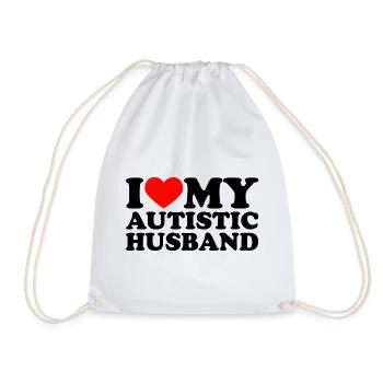 I Love My Autistic Husband Heart My Husband Autism - Drawstring Bag - white - Front