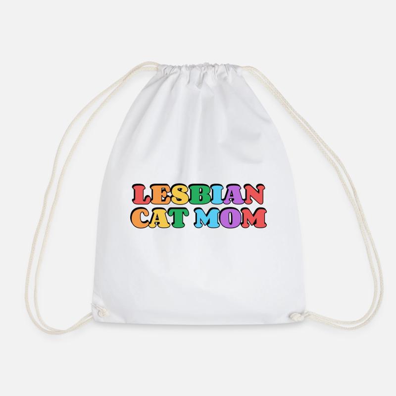 Lesbian Cat Mom - Drawstring Bag - white