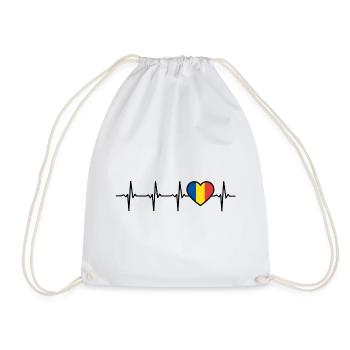 Romania Flag Heartbeat Romanian - Drawstring Bag - white - Front
