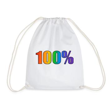 100 percent gay LGBT Pride rainbow text - Drawstring Bag - white - Front