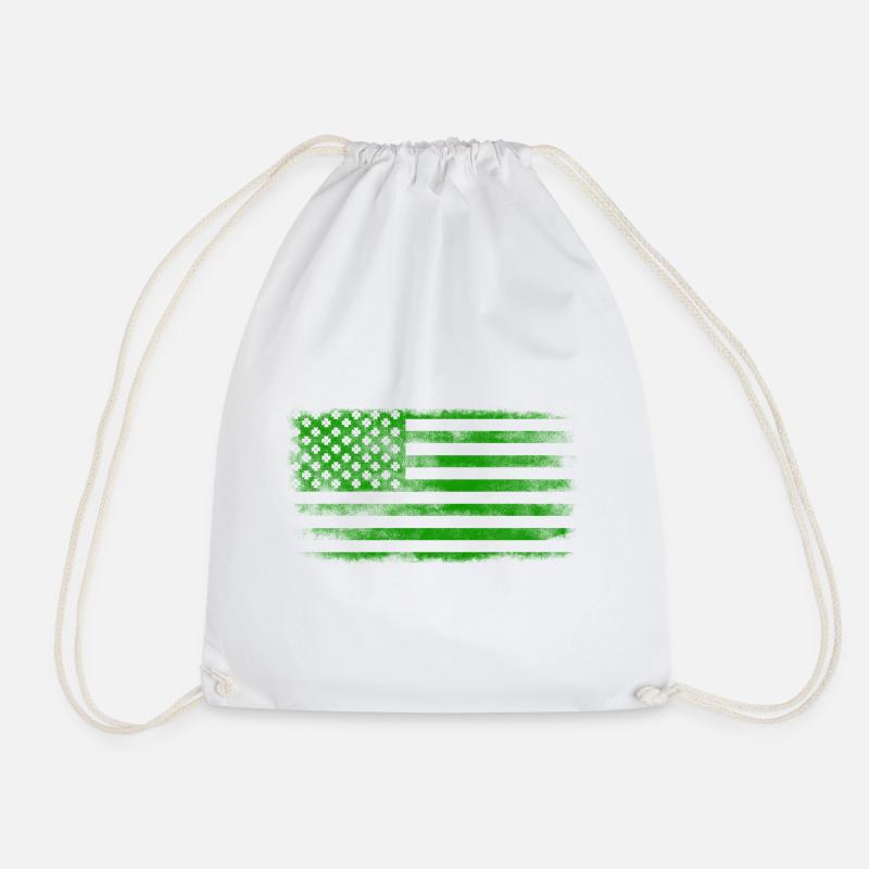 Irish American Saint Patrick's Day Flag Washed - Drawstring Bag - white