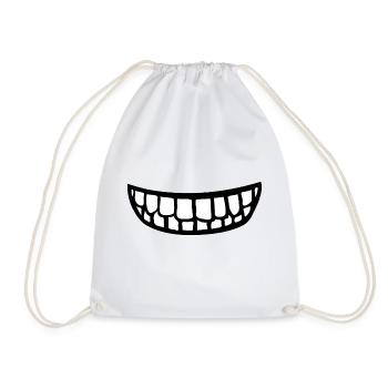 Smile Face Mask Teeth Mouth Fun Gift - Drawstring Bag - white - Front