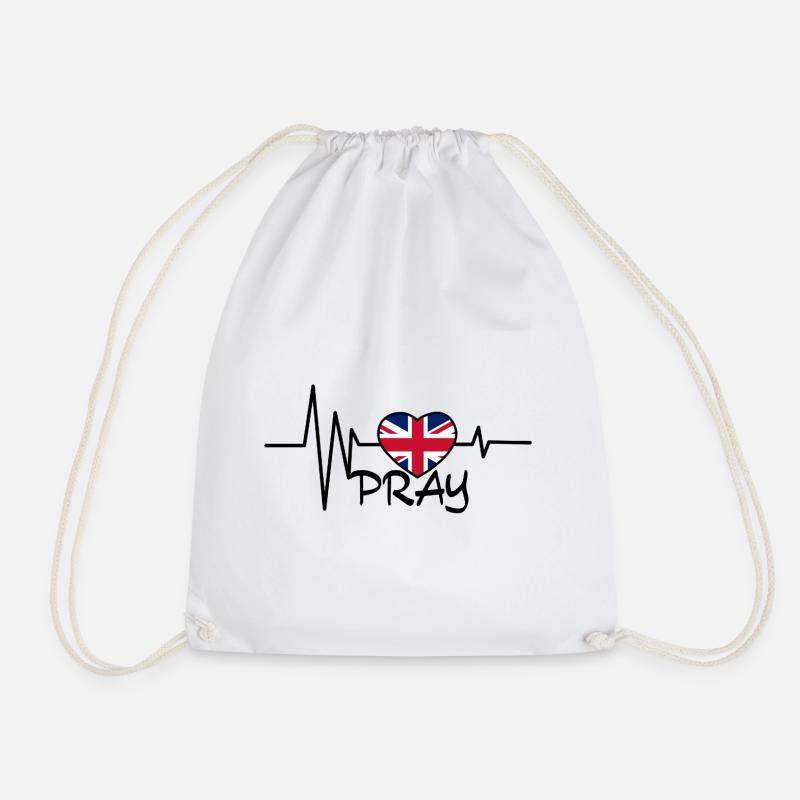 England Heartbeat Flag Heart - Drawstring Bag - white