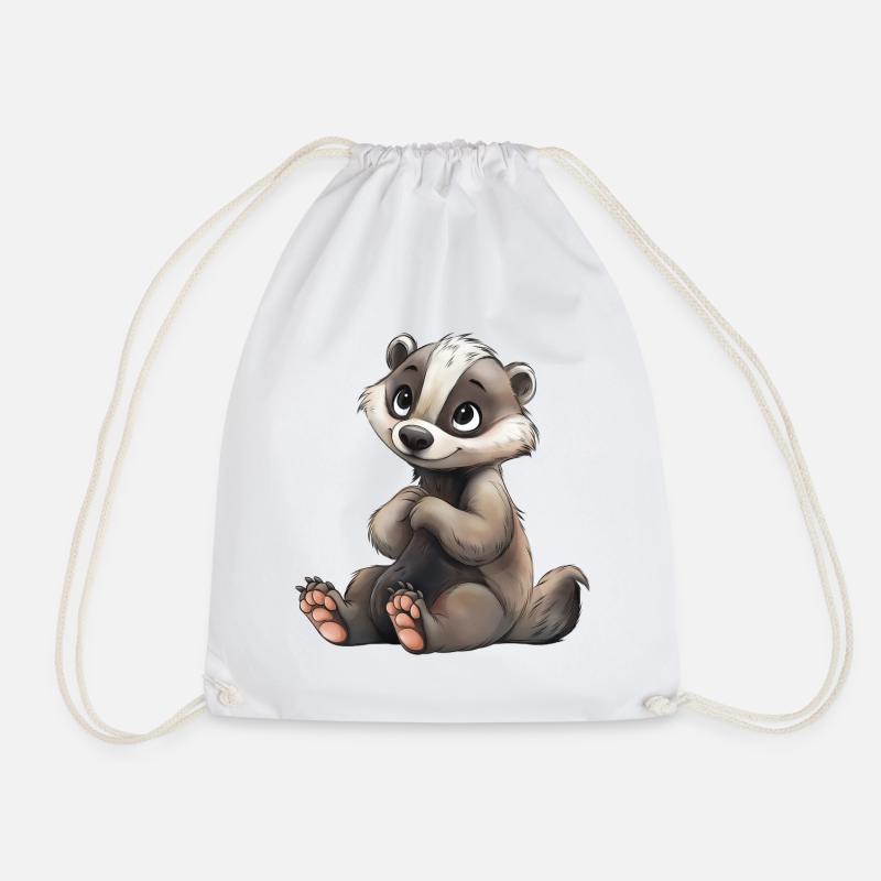 Cute Badger - Drawstring Bag - white