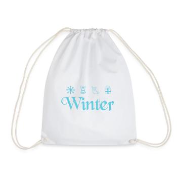 Winter Symbols Ski Sledge and Snowboarder - Drawstring Bag - white - Front