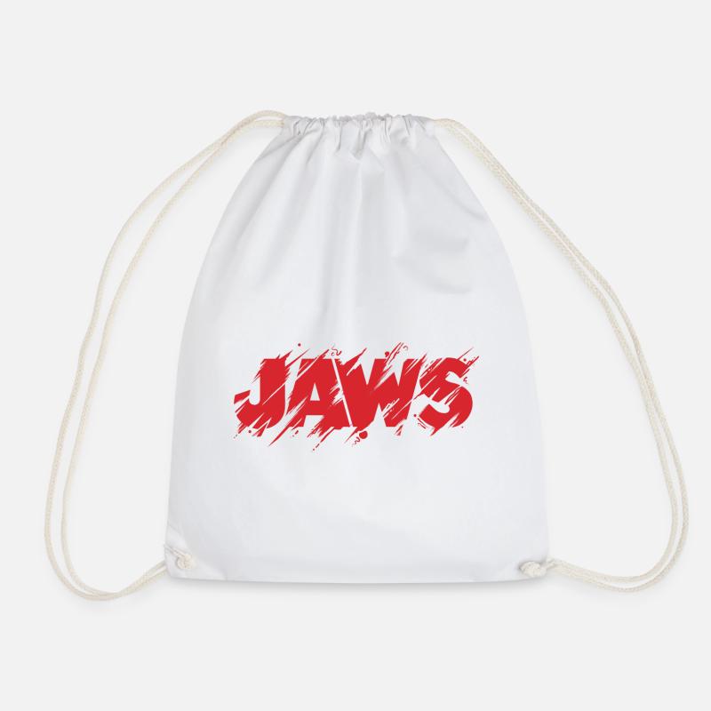 Jaws Distressed Red Logo - Drawstring Bag - white
